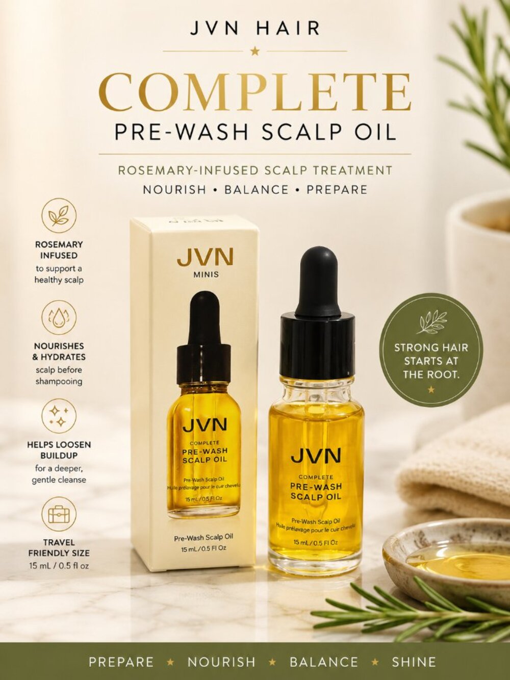 JVN Complete Pre-Wash Scalp Oil Mini 0.5 oz Rosemary Hair & Scalp Treatment New